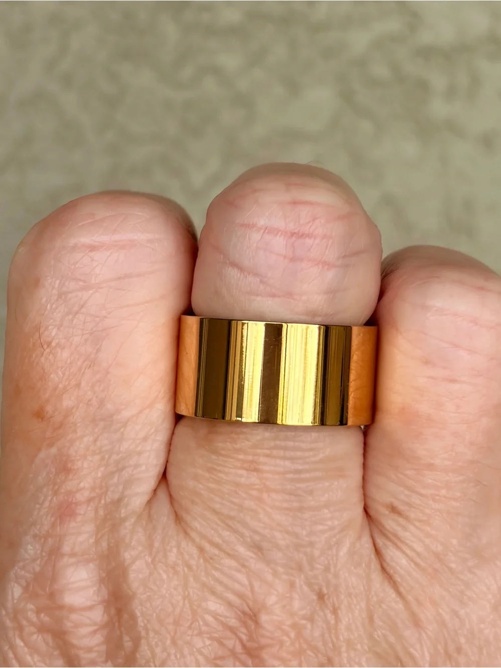 Wide Polished Gold Tone Stainless Steel Band Ring